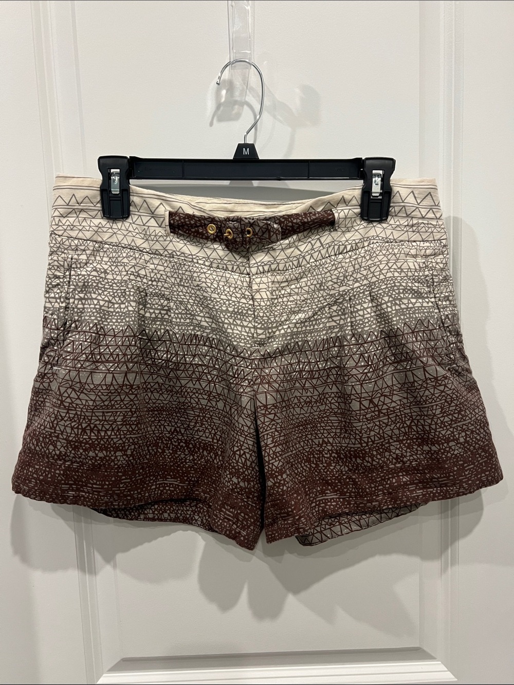 Anthropologie Coquille Scribble Brown to Cream Ombre Geometric Shorts Size 6